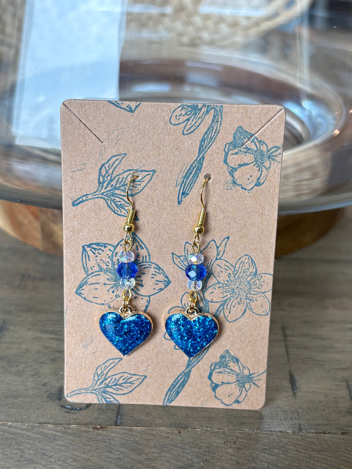 Glitter Royal Blue Beaded Heart Earrings