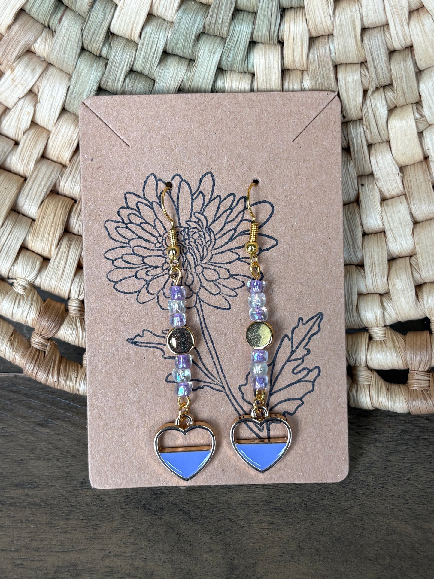 Lavender Enamel Beaded Heart Half Full Earrings