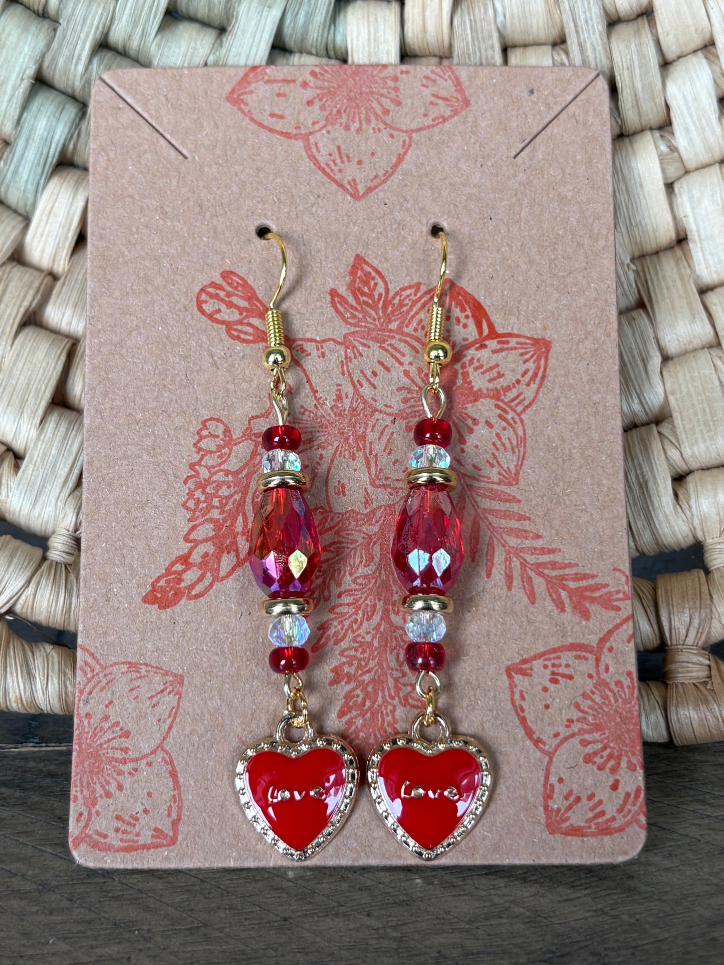 Red Enamel Beaded Heart Love Earrings