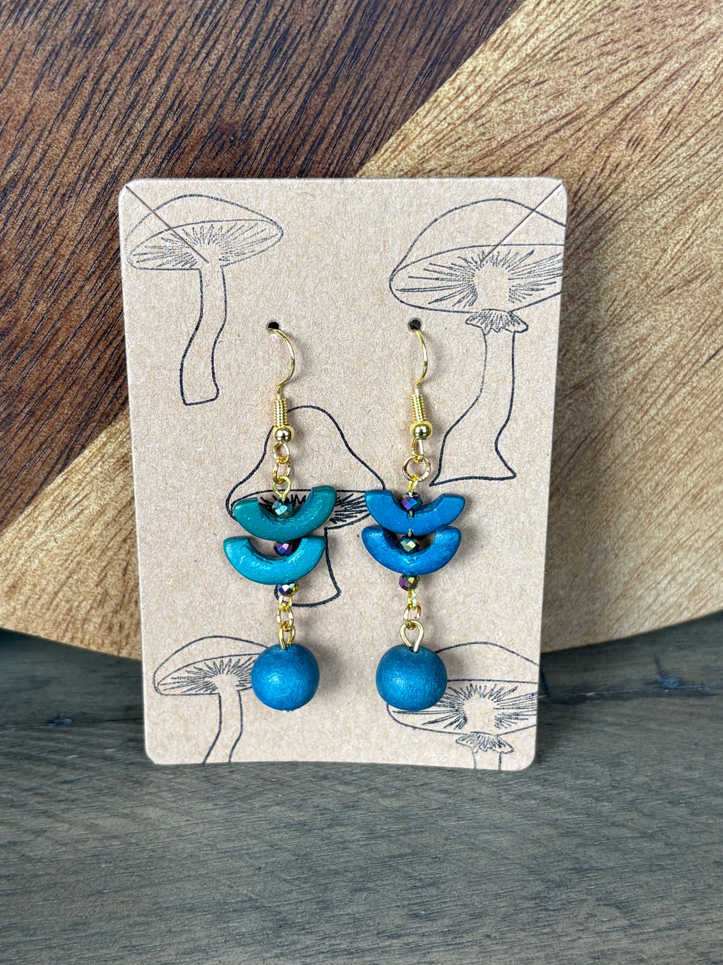 Vintage Teal Boho Wooden Earrings