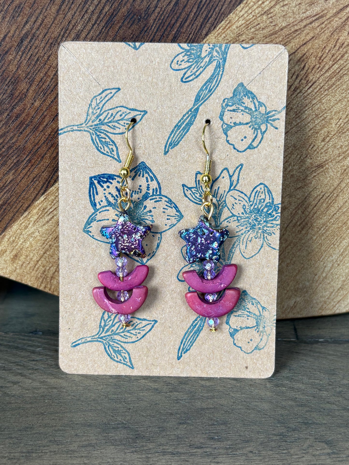 Vintage Fuchsia Boho Wooden Earrings