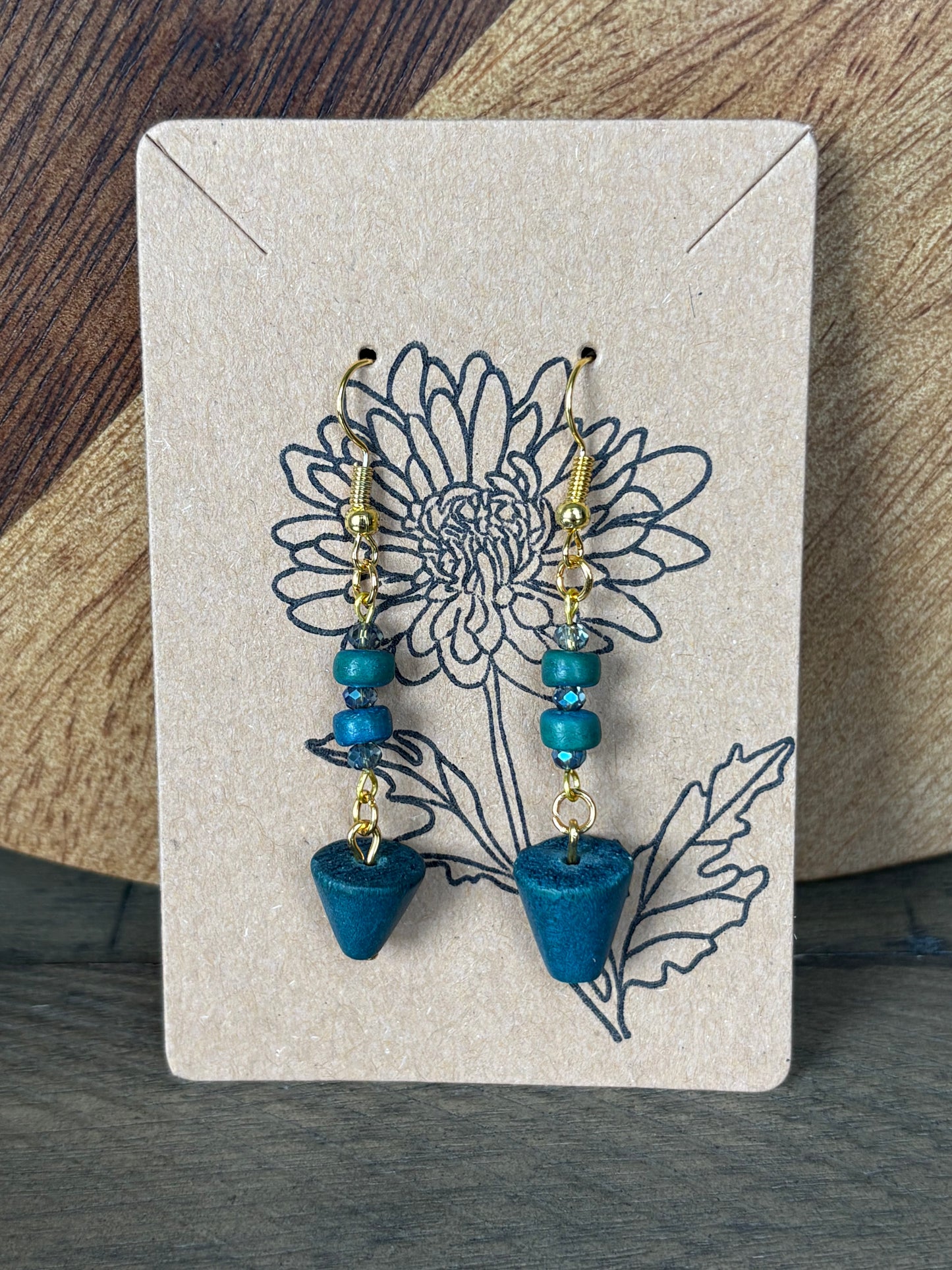 Vintage Teal Boho Wooden Earrings