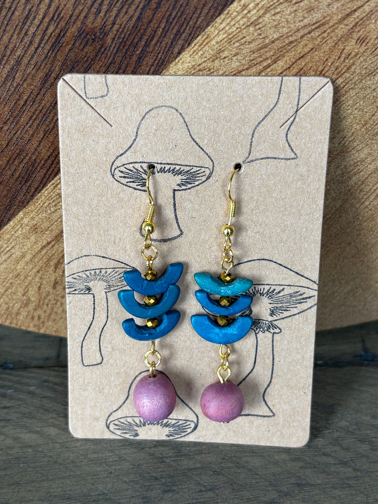 Vintage Teal Boho Wooden Earrings