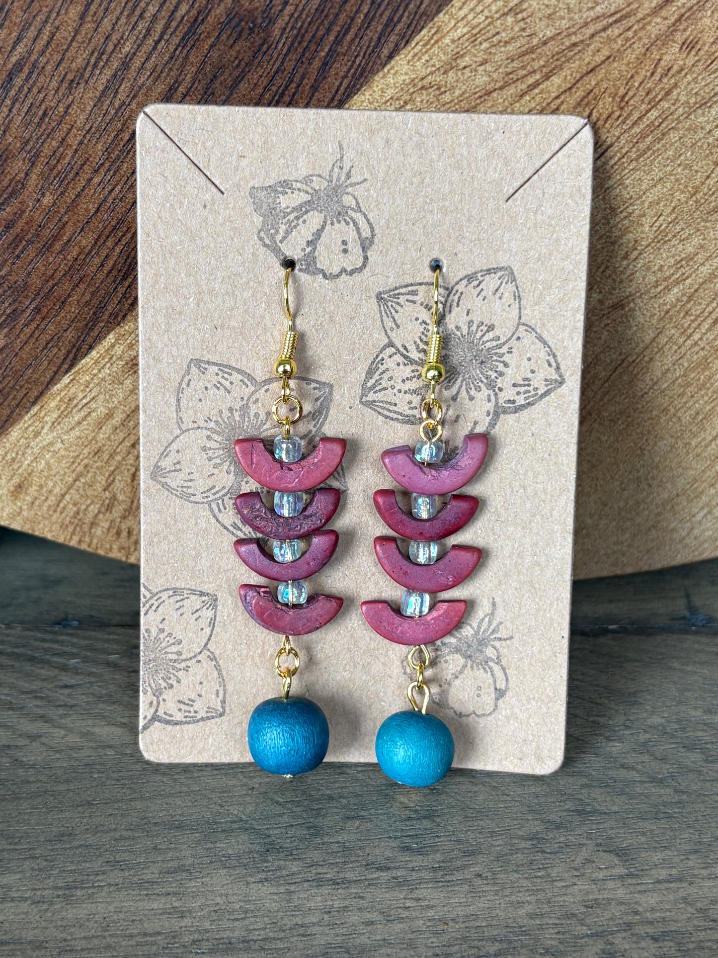 Vintage Fuchsia Boho Wooden Earrings