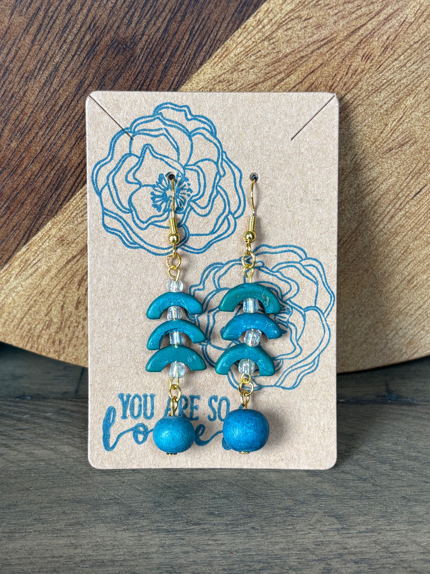 Vintage Teal Boho Wooden Earrings