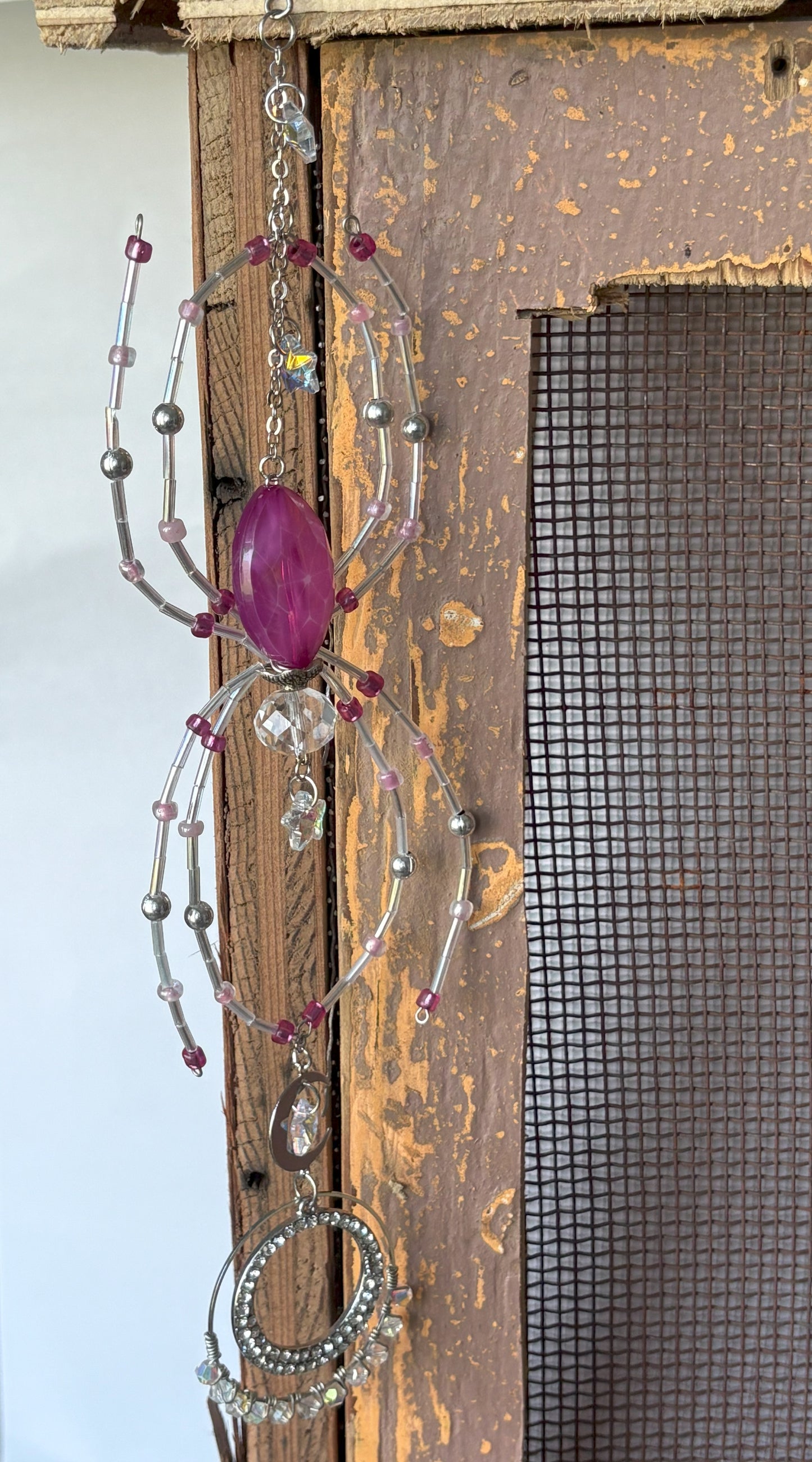 Magenta Beaded Spider Suncatcher