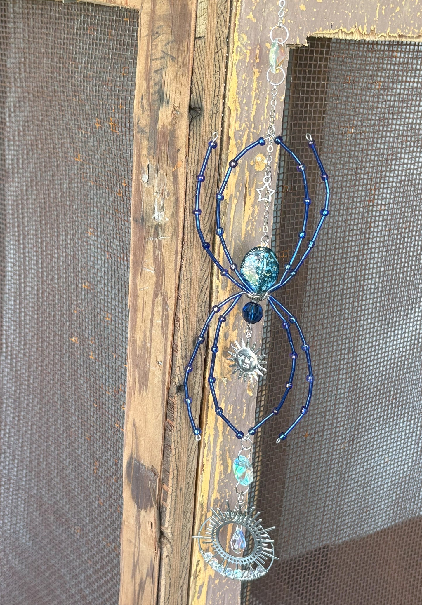 Blue Beaded Spider Suncatcher