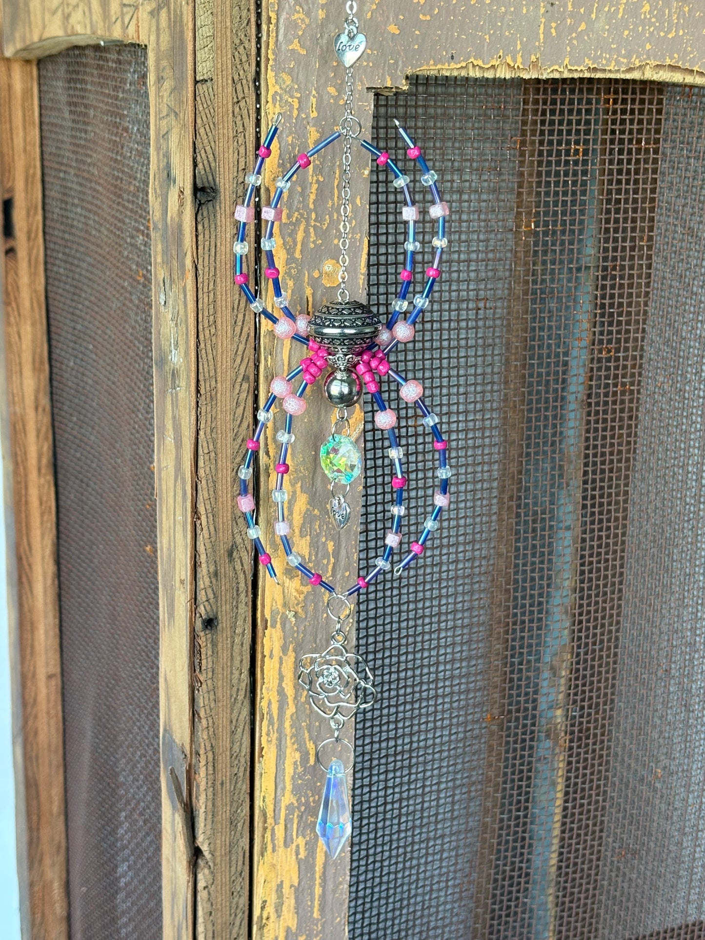 Pink Beaded Spider Suncatcher