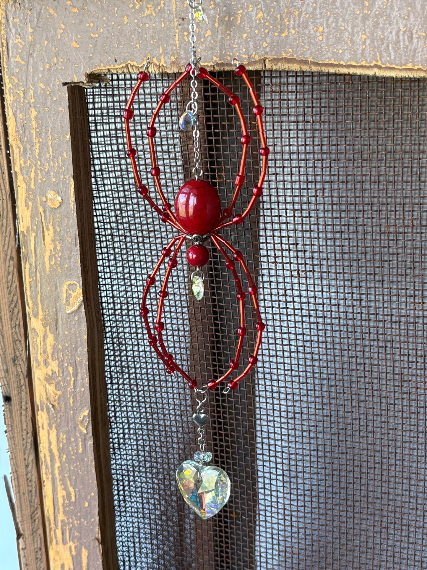 Red Beaded Spider Suncatcher