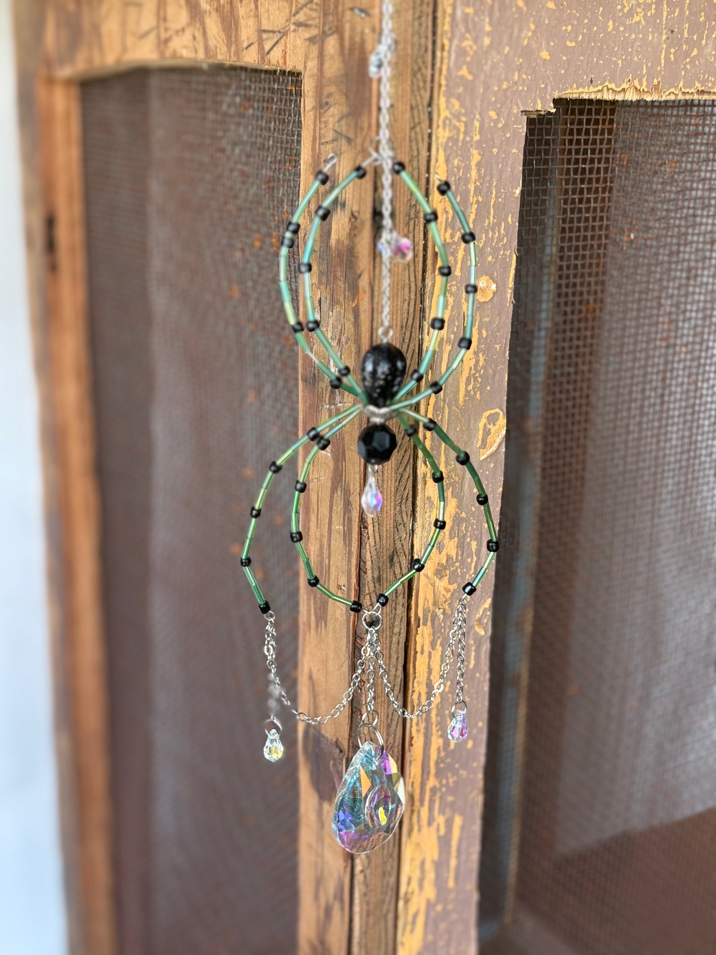 Green Beaded Spider Suncatcher