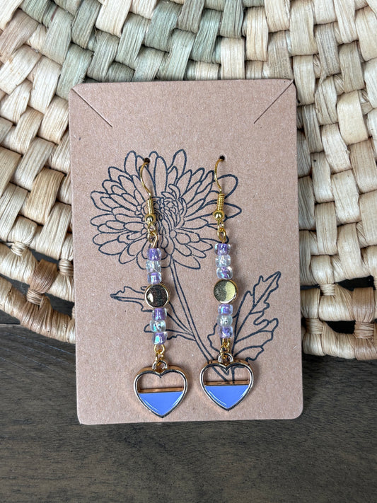 Lavender Enamel Beaded Heart Half Full Earrings