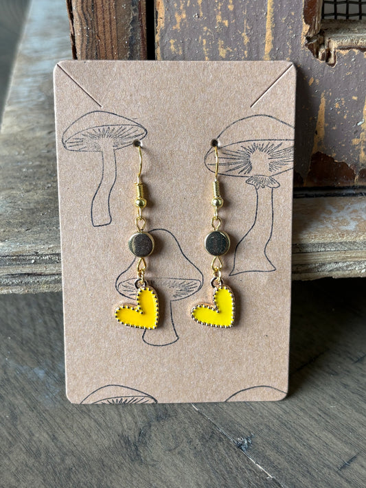 Yellow Enamel Beaded Heart with Gold Border Earrings