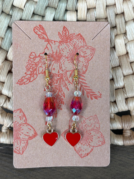 Red Enamel Beaded Heart Earrings