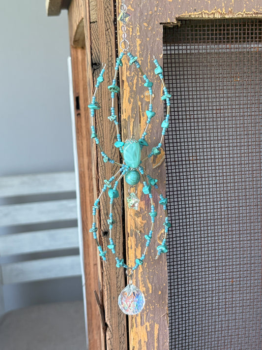 Turquoise Beaded Spider Suncatcher