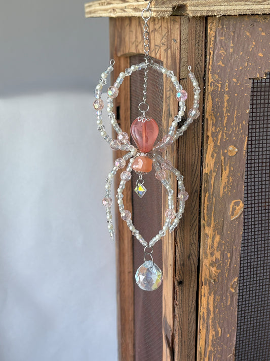 Coral Beaded Spider Suncatcher