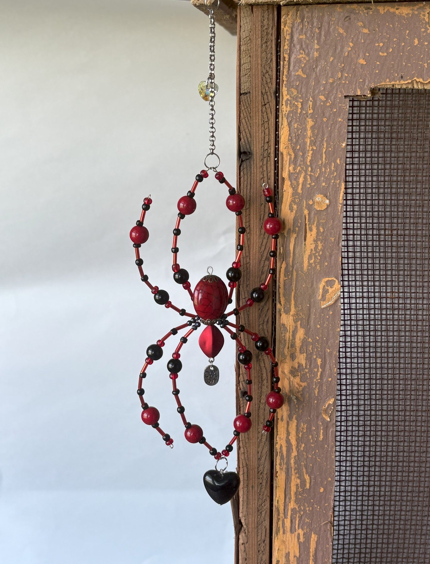 Red and Black Beaded Spider Suncatcher