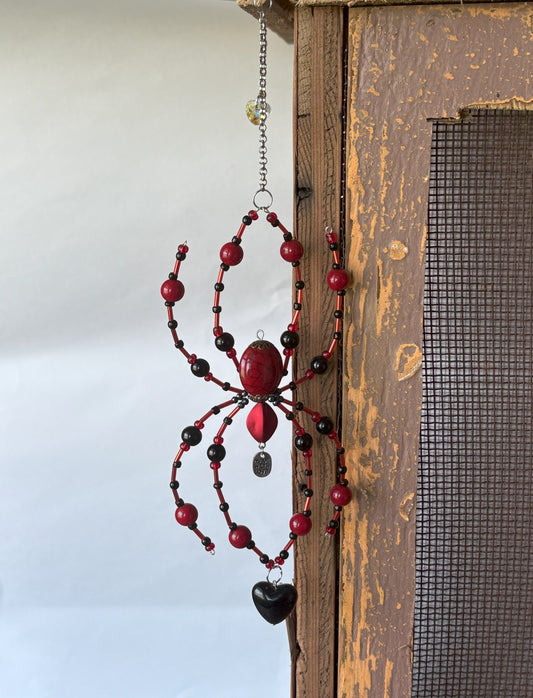 Red and Black Beaded Spider Suncatcher