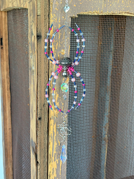 Pink Beaded Spider Suncatcher