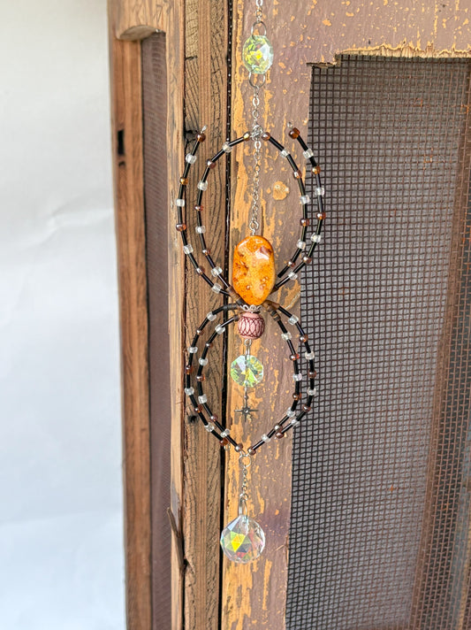 Brown Beaded Spider Suncatcher