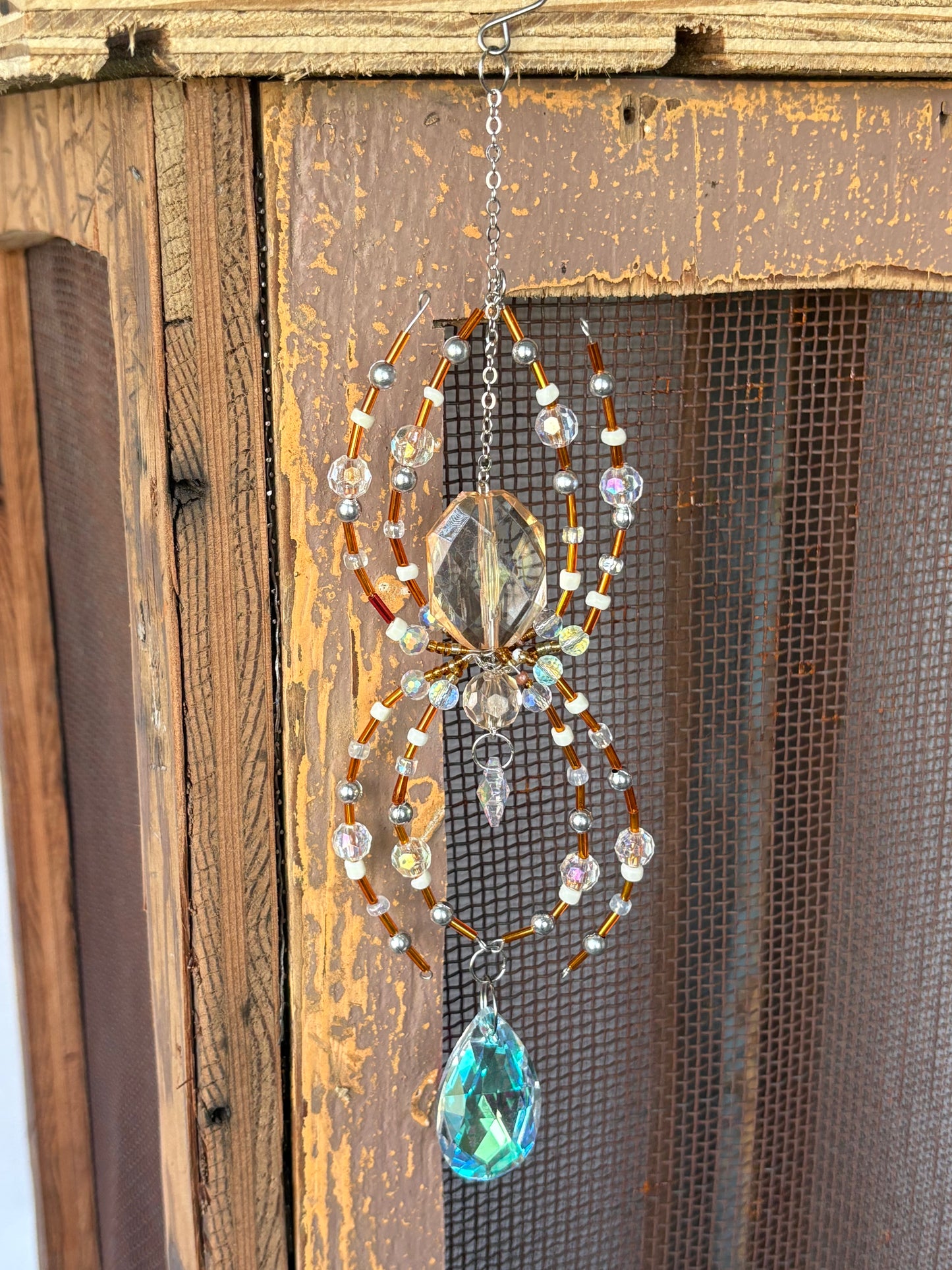 Orange Beaded Spider Suncatcher
