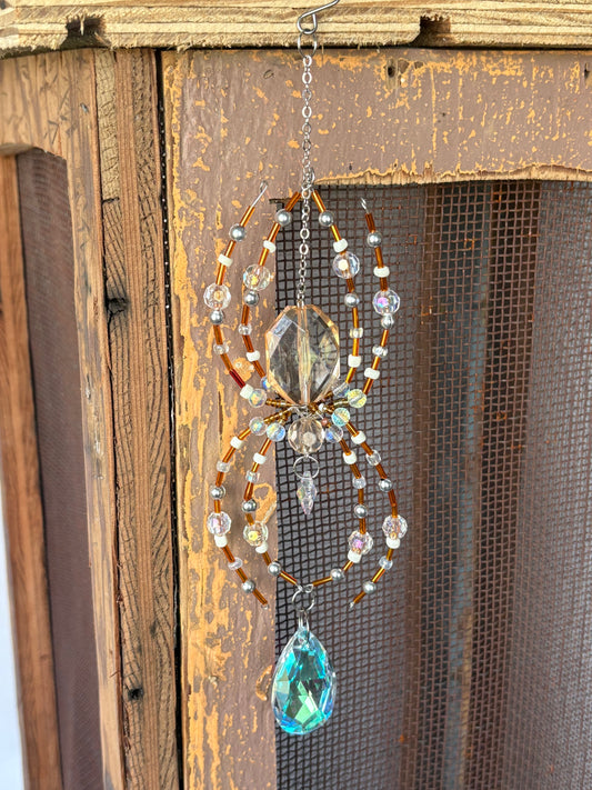 Orange Beaded Spider Suncatcher