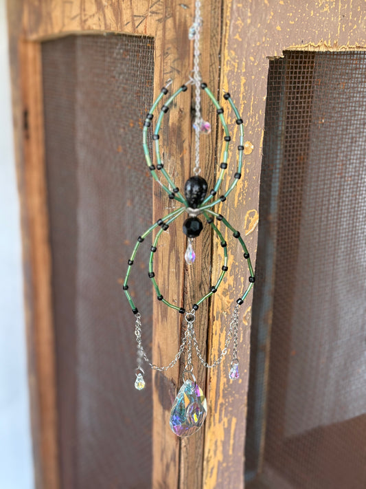 Green Beaded Spider Suncatcher